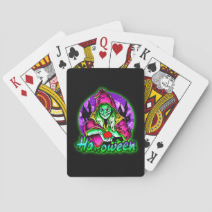 Halloween Spooky Green Witch Magic Hat Apple Playing Cards
