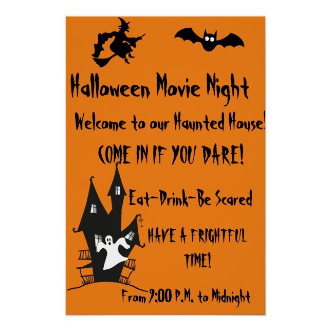 Halloween Spooky Haunted House Movie Night Poster (Front)