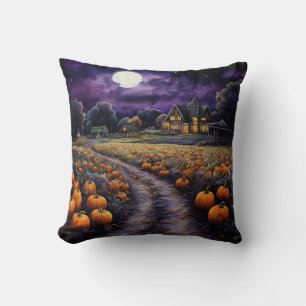 Halloween Spooky Haunted Town Night Cushion