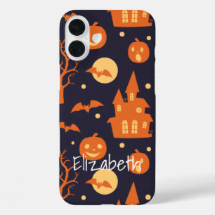 Halloween Spooky House Bats Trees Pumpkin Pattern iPhone 16 Plus Case