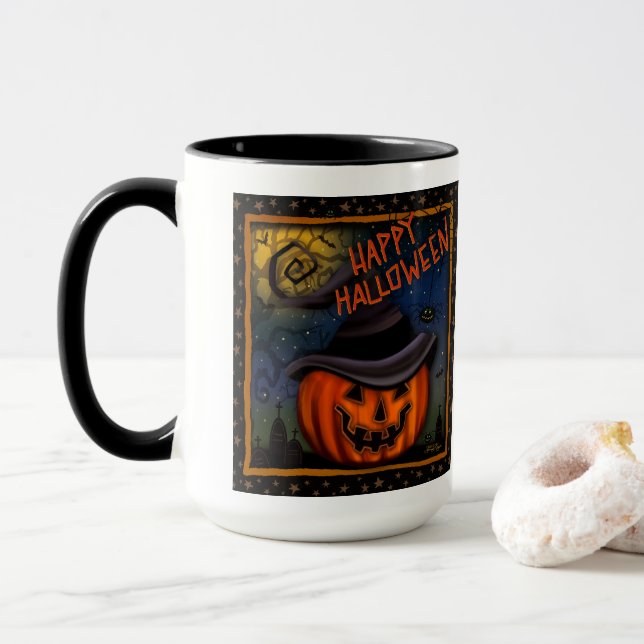 Halloween Spooky Jack O Lantern Customisable Mug (With Donut)