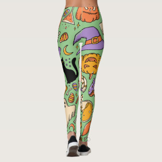 Halloween Spooky Jack O' Lantern Witch Green Leggings