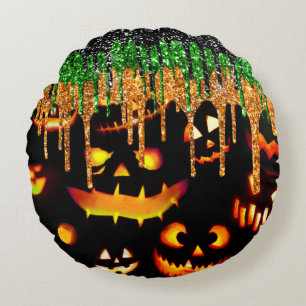 Halloween Spooky Jack O Lanterns Round Cushion