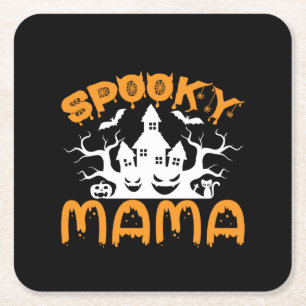 Halloween Spooky Mama Birthday Square Paper Coaster