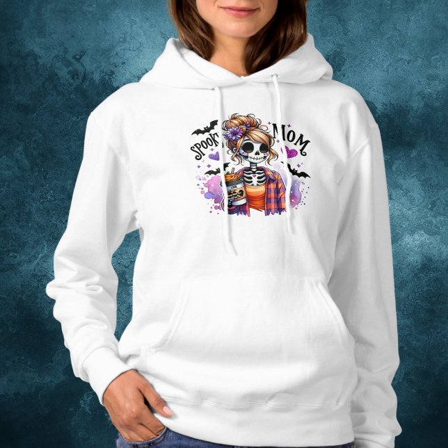 Halloween Spooky Mum Skeleton Messy Bun Custom Hoodie (Creator Uploaded)