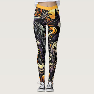 Halloween: Spooky Night of Witches and Pumpkins Leggings
