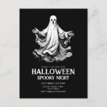 Halloween spooky night party with ghost holiday postcard<br><div class="desc">Spooky invitation postcard for a Halloween party with a black and white ghost. 
Please check the matching collection for COORDINATING ITEMS.
Original artworks by PUPSIKU STUDIO. 100% unique products.</div>