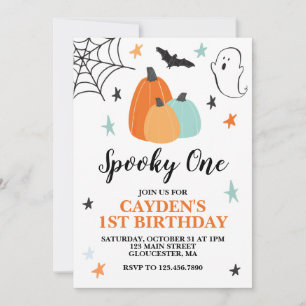 Halloween Spooky One 1st Birthday Blue Pumpkins Invitation