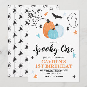 Halloween Spooky One 1st Birthday Blue Pumpkins Invitation