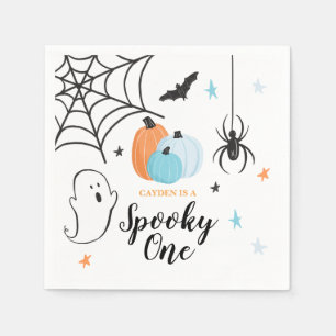 Halloween Spooky One 1st Birthday Blue Pumpkins Napkin