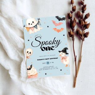 Halloween Spooky One 1st Birthday Invitation Bleu