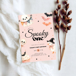 Halloween Spooky One 1st Birthday Invitation Pink
