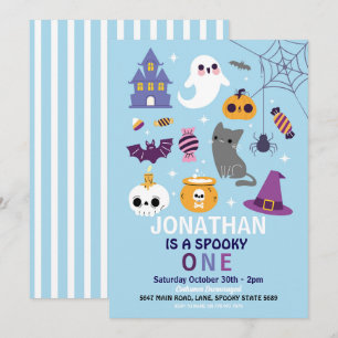 Halloween Spooky ONE 1st Birthday Party Boys Invitation