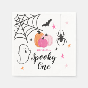 Halloween Spooky ONE 1ST Birthday pink Pumpkins Napkin