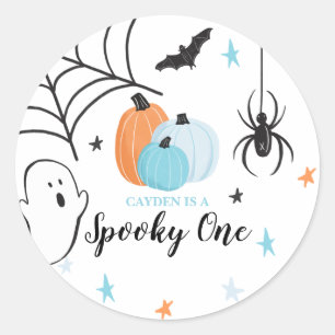 Halloween Spooky One Birthday Blue Pumpkins Classic Round Sticker