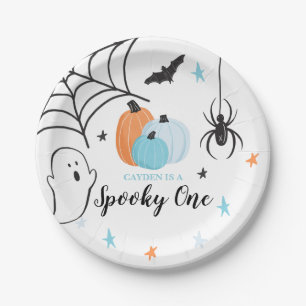 Halloween Spooky One Birthday Blue Pumpkins Paper Plate