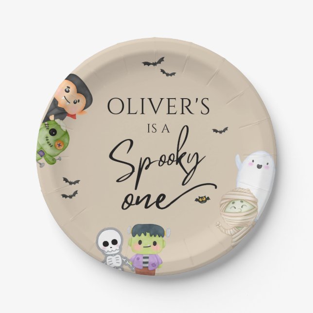 Halloween Spooky One Birthday  Paper Plate (Front)