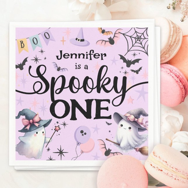 Halloween Spooky One Cute Ghost 1st Birthday Party Napkin (Creator Uploaded)