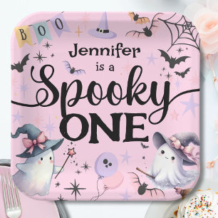 Halloween Spooky One Cute Ghost 1st Birthday Party Paper Plate