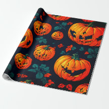 Halloween spooky orange pumpkin Wrapping Paper