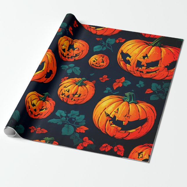Halloween spooky orange pumpkin Wrapping Paper (Unrolled)