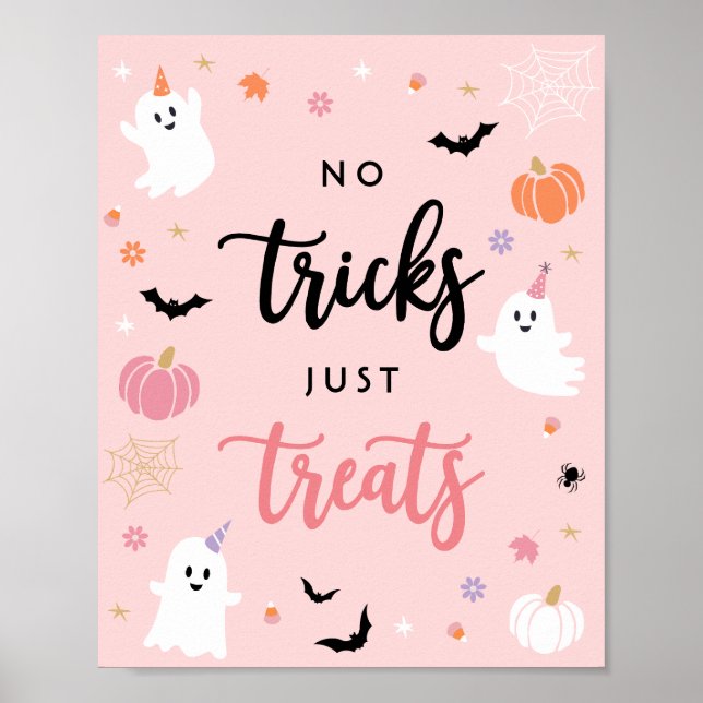 Halloween Spooky Pink Ghost No Tricks Just Treats  Poster (Front)