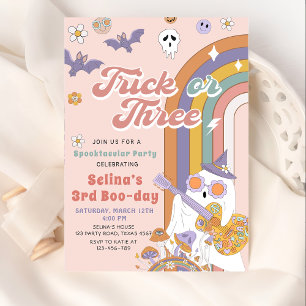 Halloween Spooky Pink Groovy Ghost Birthday Invitation