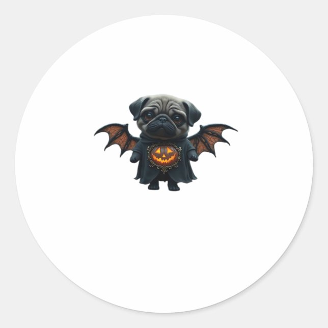 Halloween Spooky Pug Classic T-Shirt Classic Round Sticker (Front)