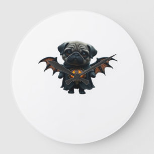 Halloween Spooky Pug Classic T-Shirt Large Clock