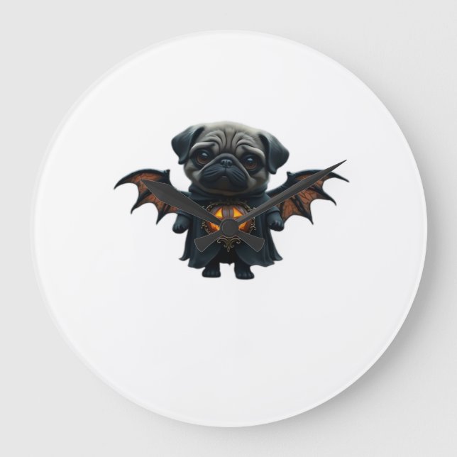 Halloween Spooky Pug Classic T-Shirt Large Clock (Front)