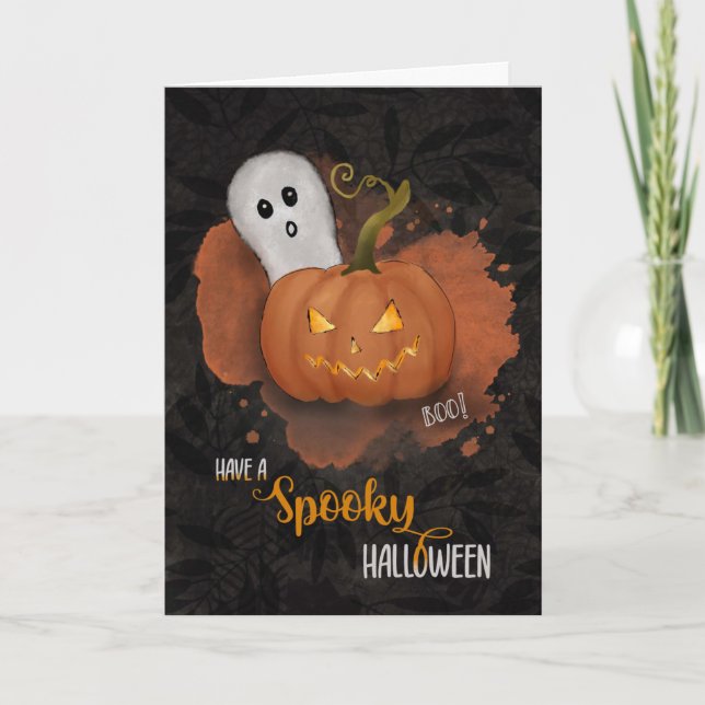 Halloween Spooky Pumpkin and Ghost  Card (Front)