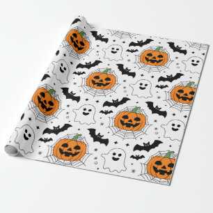 Halloween Spooky Pumpkin Bats Ghost Pattern Wrapping Paper