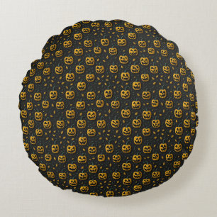 Halloween spooky pumpkin cartoon dark contrast round cushion
