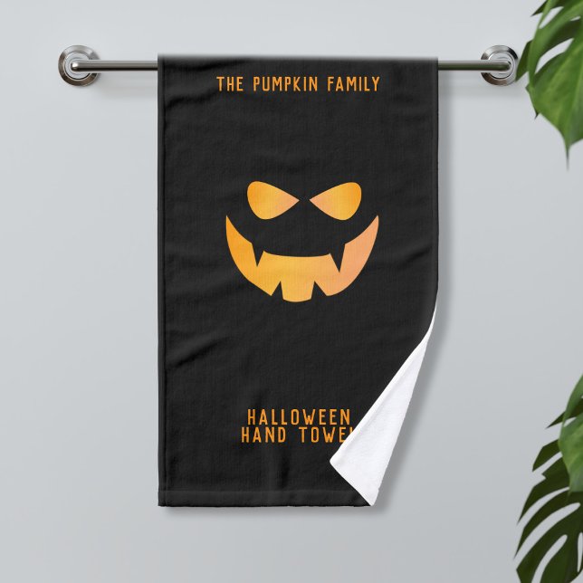Halloween Spooky Pumpkin Face Custom Hand Towel (Spooky pumpkin face hand towel for your Halloween home. Just add your name)