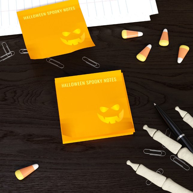 Halloween Spooky Pumpkin Face Orange Post it Notes (Perfect for jotting down all your eerie musings and creepy quips!)