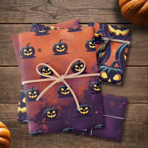 Halloween Spooky Pumpkin Pattern Wrapping Paper Sheet