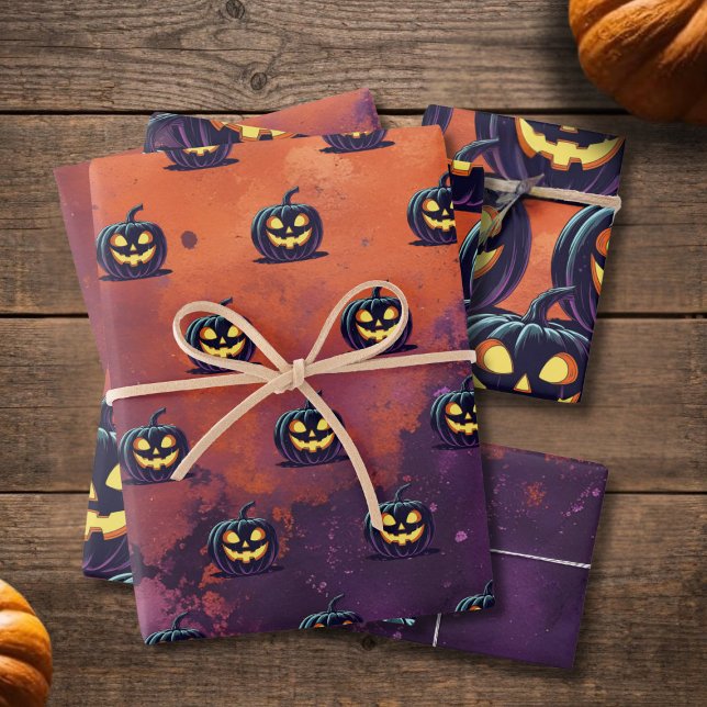 Halloween Spooky Pumpkin Pattern Wrapping Paper Sheet (If you need to wrap a pumpkin - here's some suitable spooky pumpkin wrapping paper)