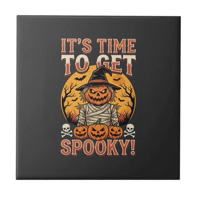 Halloween Spooky Pumpkin Scarecrow Vintage Tile (Front)