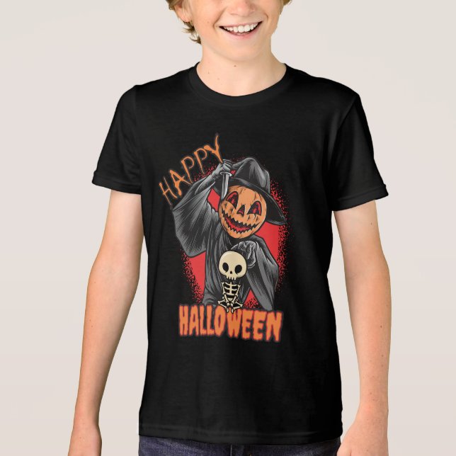 Halloween Spooky Pumpkin  Tri-Blend Shirt (Front)