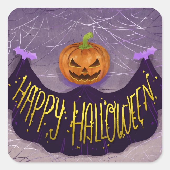 Halloween - Spooky Pumpkin w/Banner Square Sticker (Front)
