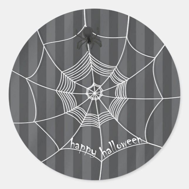 Halloween Spooky Scary Cute Spider Web Classic Round Sticker (Front)