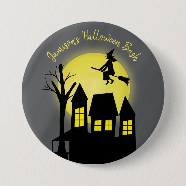 Halloween Spooky Scary Moonlight Flying Witch 7.5 Cm Round Badge (Front)