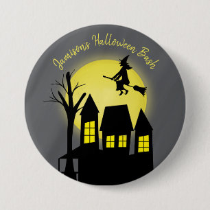 Halloween Spooky Scary Moonlight Flying Witch 7.5 Cm Round Badge