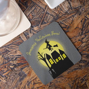 Halloween Spooky Scary Moonlight Flying Witch Coaster