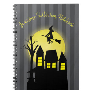 Halloween Spooky Scary Moonlight Flying Witch Notebook