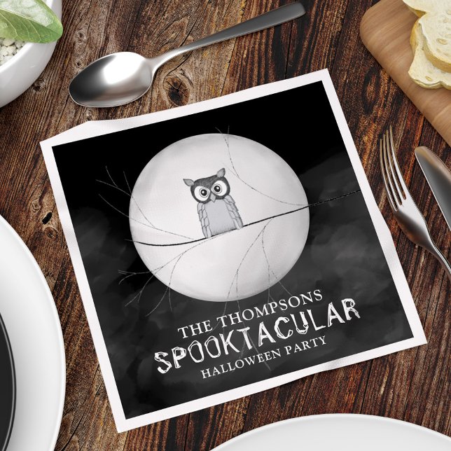 Halloween Spooky Scary Owl Cute Whimsical  Napkin (Halloween Spooktacular party paper napkin with spooky owl and moonlight. )