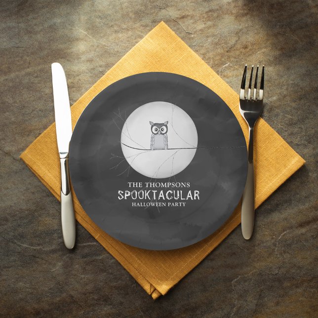 Halloween Spooky Scary Owl Spooktacular Party Paper Plate (Spooky Halloween Owl in the Moonlight Paper Plate. )