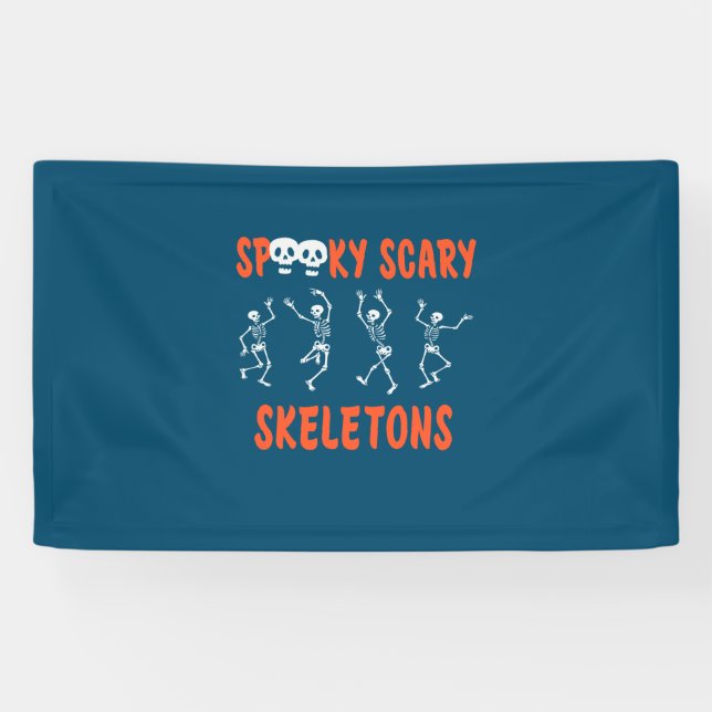 Halloween Spooky Scary Skeletons Dance Birthday Banner (Horizontal)
