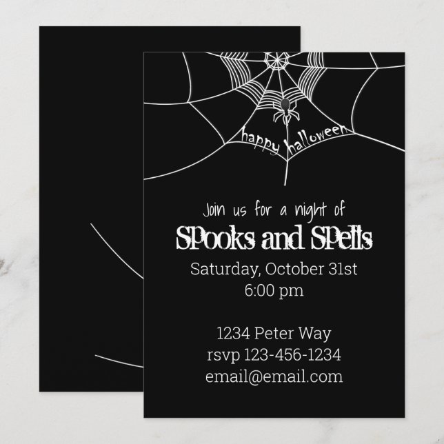 Halloween Spooky Scary Spider Web Cute Party Invitation (Front/Back)