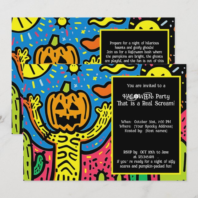 Halloween Spooky Scribble Shindig Invitation (Front/Back)
